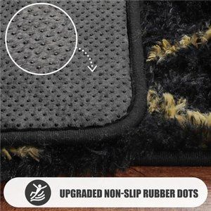 Accents | Fluffy Shag Area Rug Black And Gold Rug Modern Geometric ...